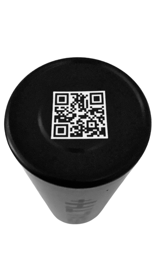 Top view of Hydrate+ Water Bottle showing QR code for easy access to features and information.